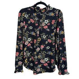 LOFT Ann Taylor Floral Modest High Neck Long Sleeve Career Professional Blouse S
